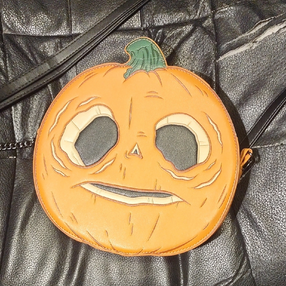 Orange Pumpkin-Shaped Crossbody with Halloween Lining